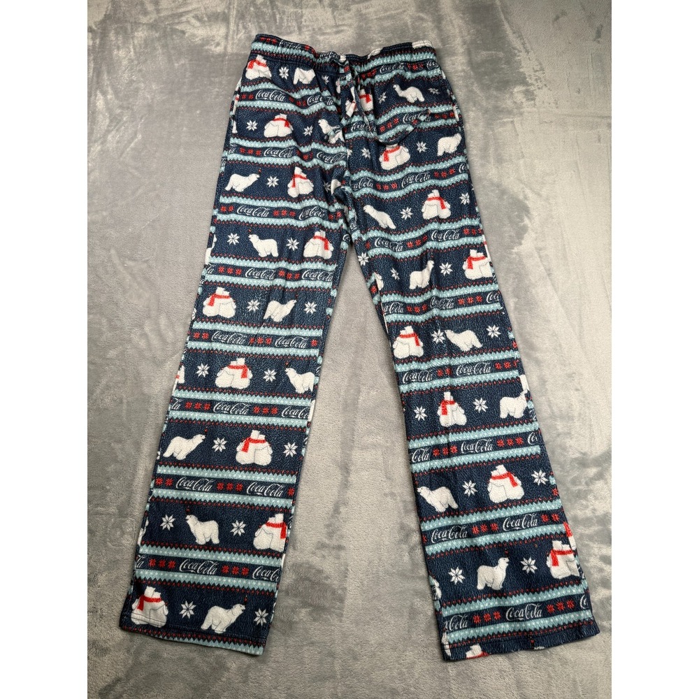 Coca Cola Pajama Pants Womens Small Navy Blue Fleece Christmas Motifs Polar Bear